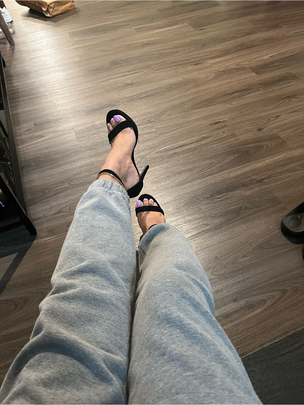 IDIFU Black Ankle-Strap Stiletto Heels with Purple Toenail Accent - Picture 3 of 7